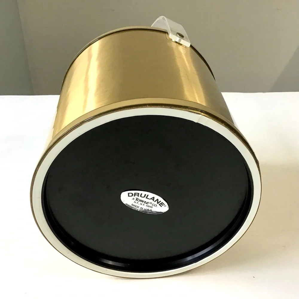 Vintage Drulane Ice Bucket Gold with Clear Handle & Lid 1980s Towle Co USA Made